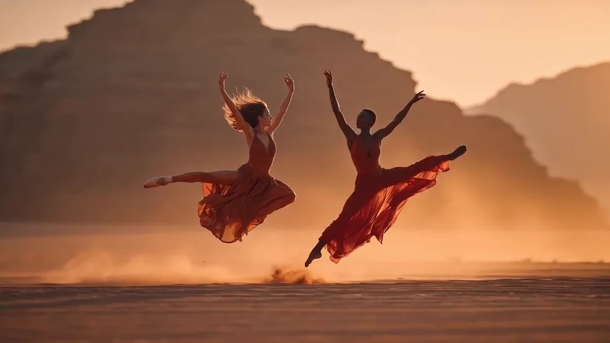 Two dancers in the desert